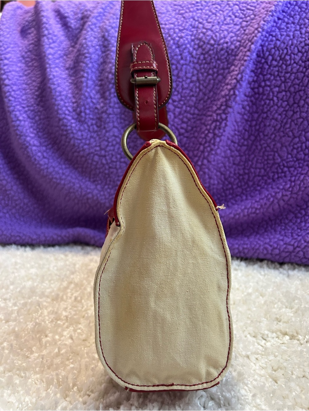 Maurizio Taiuti Cream Shoulder Bag with Red Braided Accents - Picture 3 of 6